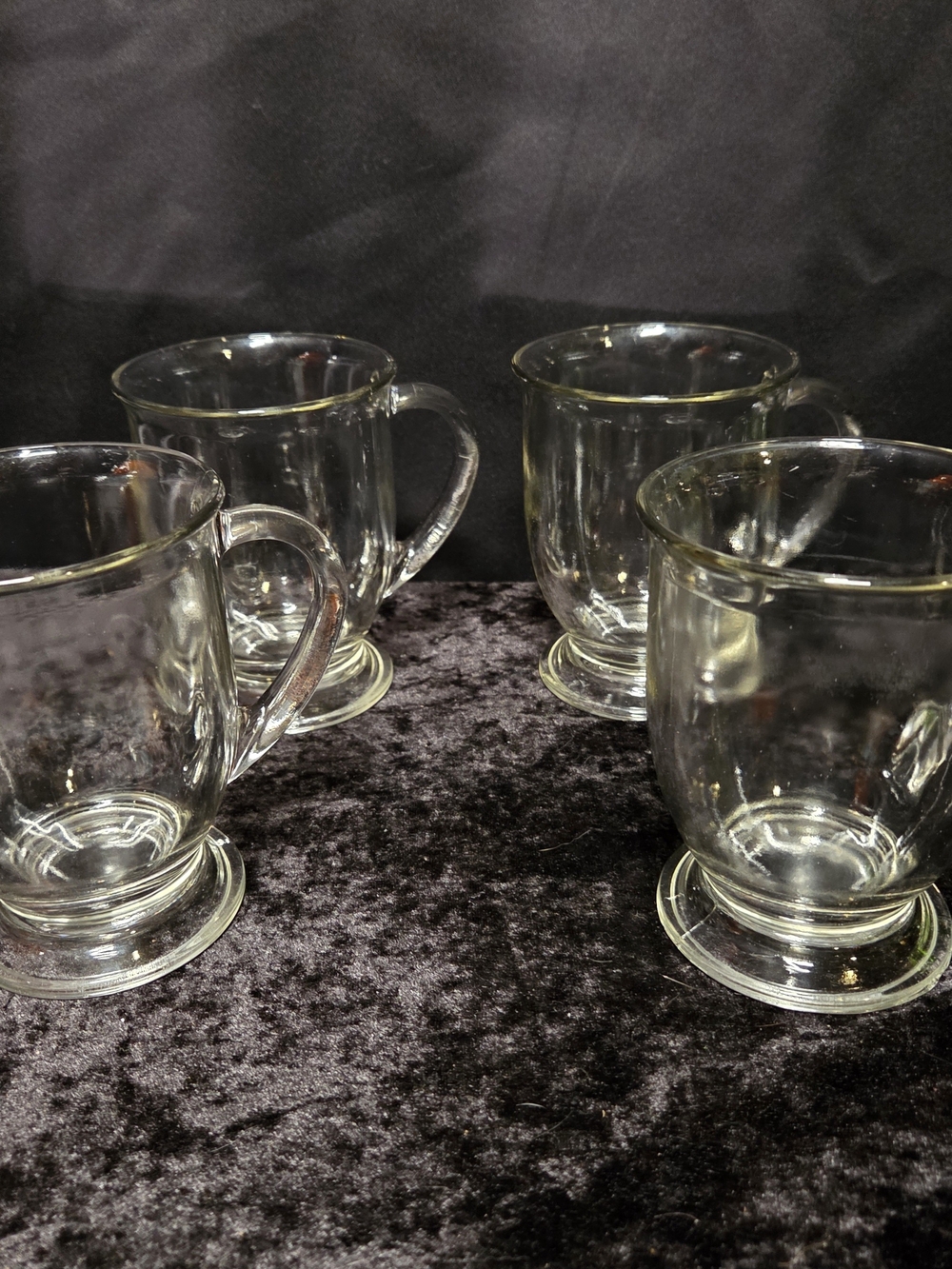 Anchor Hocking Clear Glass Pedestal Coffee Mugs - Set of 4